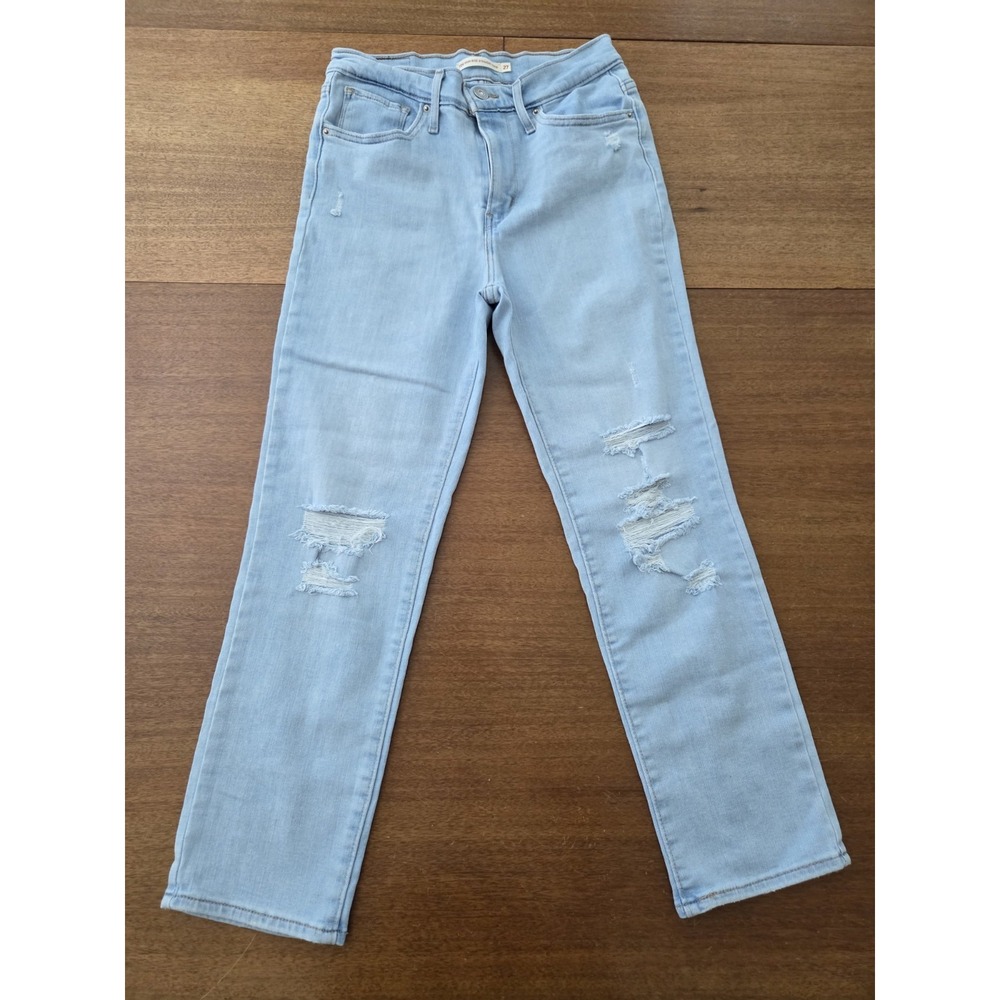 Women's 724 High rise Straight Crop Jeans Pants Sz 27 Light Wash Distressed Euc